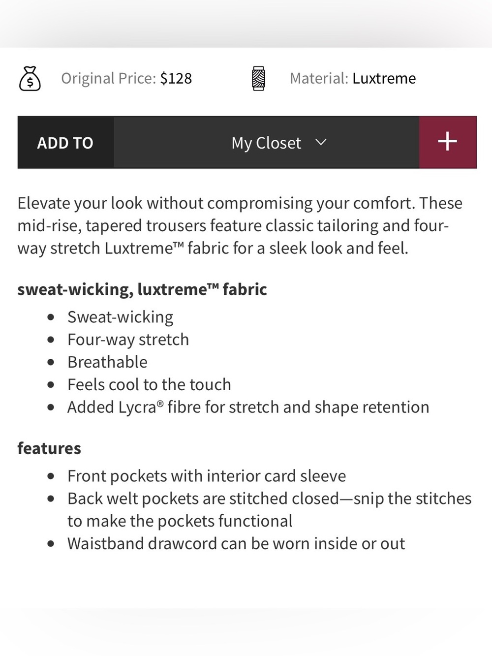Lululemon Tapered-Leg Mid-Rise 7/8 Pant *Luxtreme Dark Forest Small - Picture 12 of 12